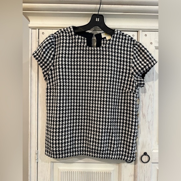 Anthropologie Maeve Townsend Black White Houndstooth Short Sleeve Top Boxy Sz 2 - Picture 3 of 16
